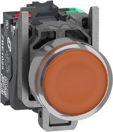 Schneider Electric Harmony XB4 Leuchtdrucktaster, Metall, Orange, unbeschriftet, LED, glatte Kalotte, 1S+1Ö, 22mm - Bild 1