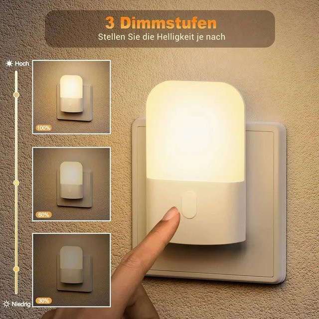 Ouelico Dimmbares LED-Nachtlicht in Weiß mit Dämmerungssensor und warmweißem Licht (2700K) - Bild 1