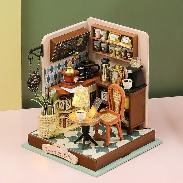 Battoom 3D-Puzzle Kaffeehaus, Mini-Puppenhaus-Set, Holz, Mehrfarbig - Bild 1