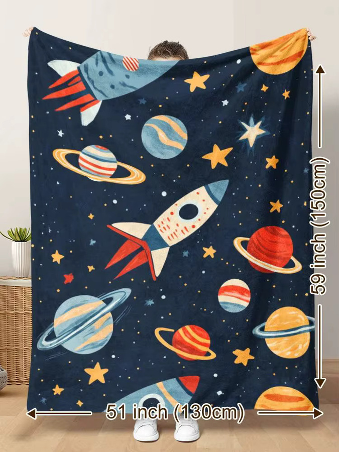 VIKAMA Flanelldecke mit Raketen- und Space-Motiv für Kinder, Mehrfarbig, B/T: 90 x 75 cm - Bild 5