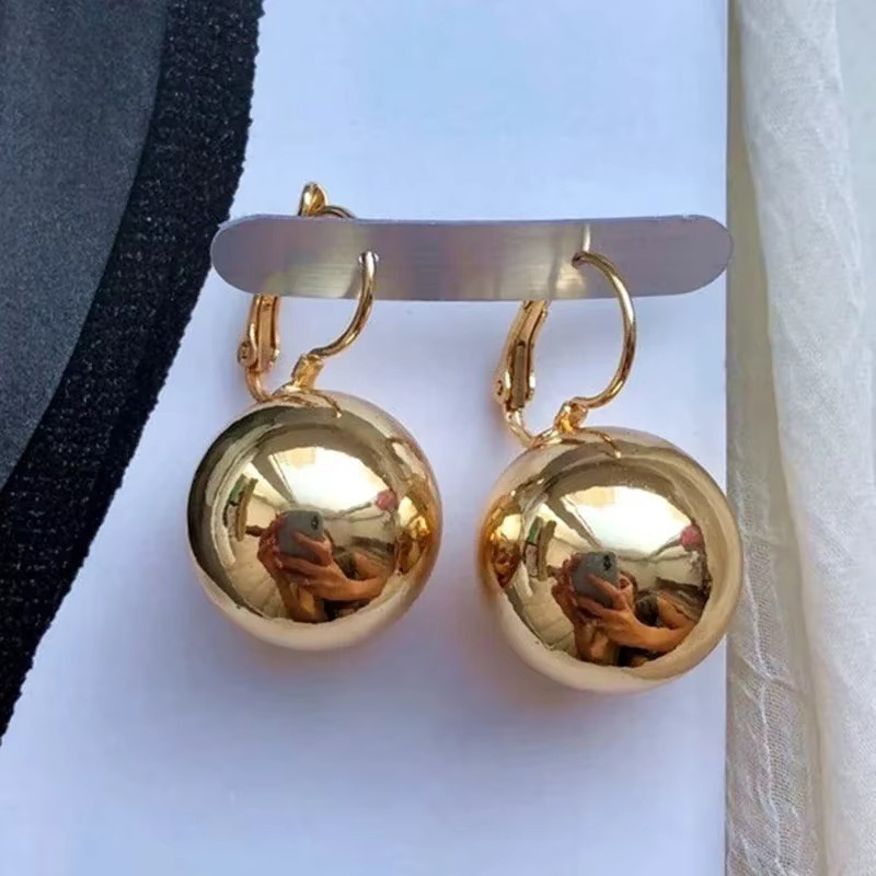 YoYo Ohrringe, Vintage, große runde Kugel-Anhänger, Gold, Damen - Bild 3