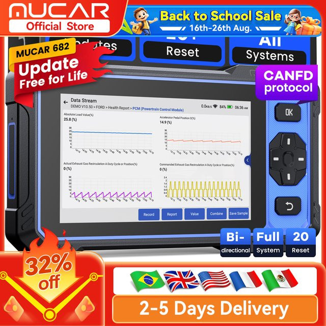 MUCAR 682 KI-gestütztes OBD2-Diagnosegerät in Schwarz mit OE-Level Vollsystem-Diagnose, 20 Resets und bidirektionaler CAN FD Funktion - Bild 1