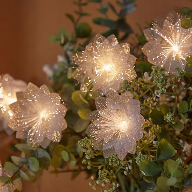 LED Glasfaser-Lichterkette warmweiß Batteriebetrieben für Weihnachtsdekoration und Party - Bild 1