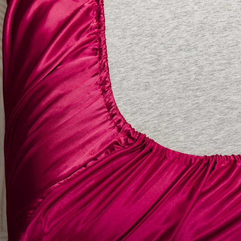 Satin Seiden Spannbettlaken mit Gummizug in Weinrot, kühlendes Bettlaken aus Polyester, B/T: 99 x 190 cm - Bild 2