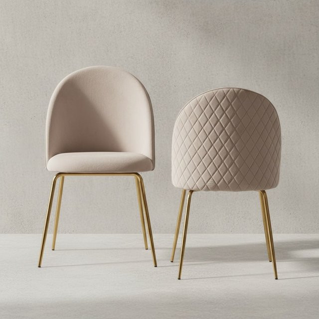 KADIMA DESIGN 2er Set Skandinavische Esszimmerstühle POLLY mit Samtbezug und Diamantrückenmuster in Beige/Grün, B/T/H: 53 x 50 x 86 cm - Bild 1
