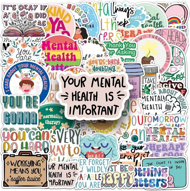 50 Stück Journal-Aufkleber für psychische Gesundheit mit inspirierenden englischen Text-Graffiti von AnimeWorlds Store, wasserfest, Mehrfarbig - Bild 1