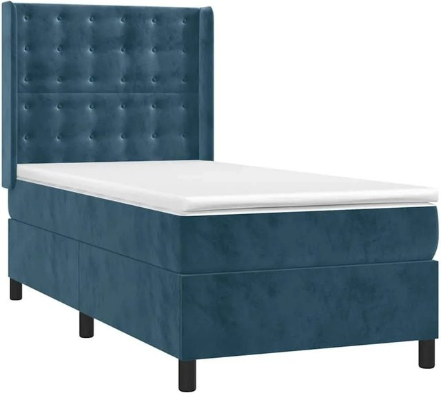 vidaXL Boxspringbett mit Matratze Dunkelblau Samt Hybrid-Design B/T/H: 90 x 190 cm - Bild 1