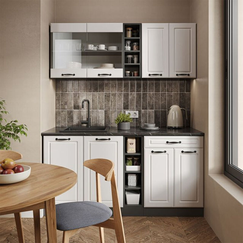 Vicco R-Line Single Küchenzeile im Landhausstil, Breite: 160 cm, Anthrazit und Weiß - Bild 2