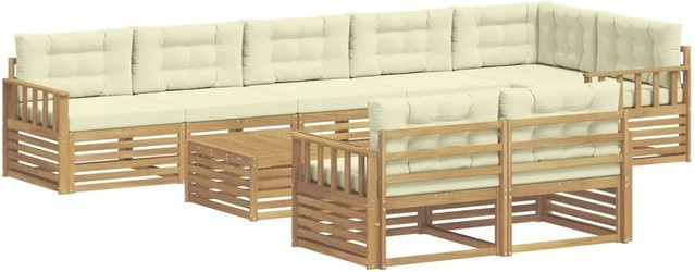 vidaXL Outdoor-Sofagarnitur 9-teilig aus Akazienholz mit Kissen in Weiß und Beige - Bild 1