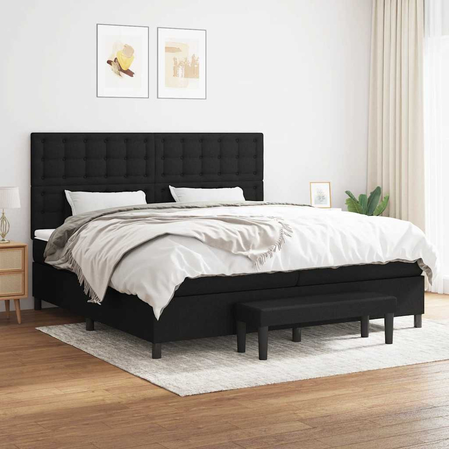 vidaXL Boxspringbett mit Matratze Schwarz aus Stoff, B/T: 200 x 200 cm - Bild 3