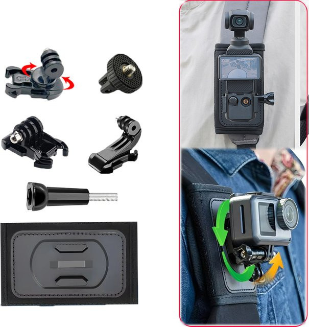 DIXSG Rucksack-Schultergurthalterung in Schwarz, verstellbare Riemenhalterung für DJI Osmo Pocket 3, Action 5, GoPro Hero 13/12/11/10 und Insta360 X4/X5 - Bild 1