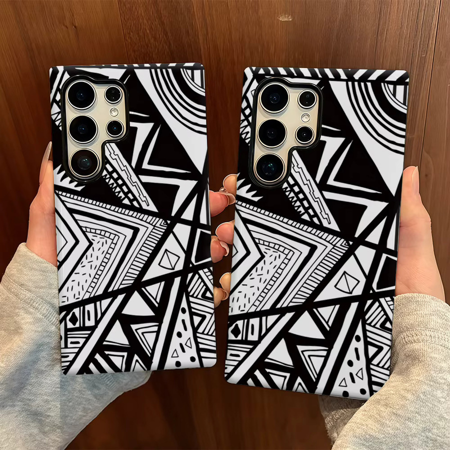 Geometrische Handyhülle für Samsung Galaxy S25 Ultra, S24 und S23 Ultra Plus in Schwarz-Weiß mit glänzender doppellagiger Rückseite - Bild 6