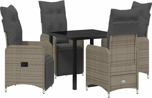 vidaXL 5-teiliges Garten-Esszimmer-Set aus Poly-Rattan mit Kissen in Grau - Bild 1
