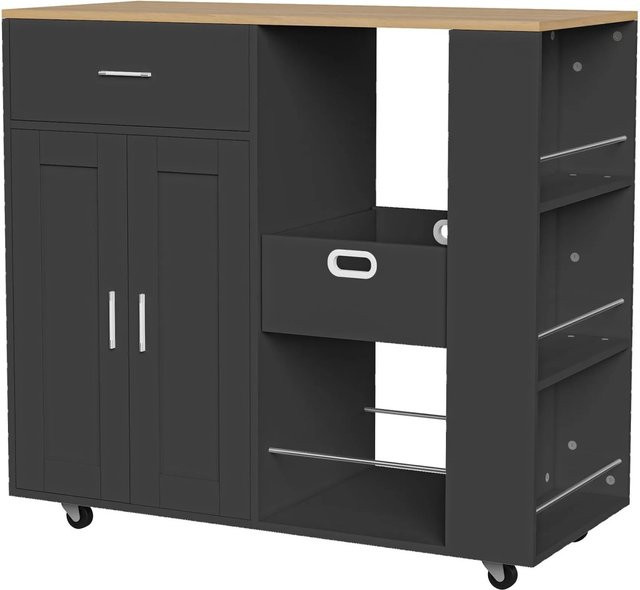 PXloue Küchenwagen auf Rollen als Sideboard in Schwarz mit Schublade, Arbeitsplatte und Handtuchhalter, B/T/H: 102,0 x 42,0 x 92,0 cm - Bild 1
