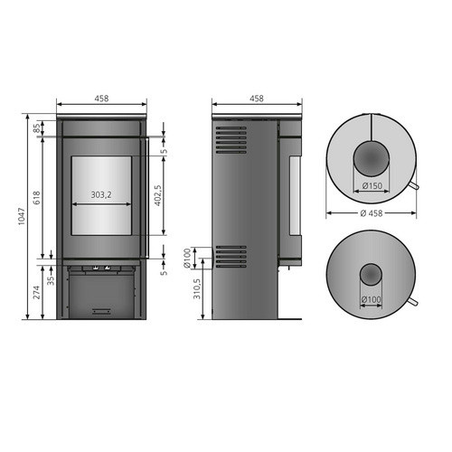 Justus Kaminofen Mino 2.0 in Schwarz mit bordeauxfarbener Keramik-Abdeckplatte, 5,5 kW - Bild 2