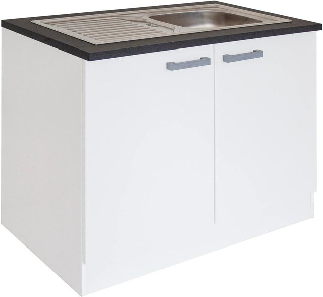 Optifit Küchen-Spülenunterschrank Salo214 mit Einbauspüle in Weiß matt, B/T/H: 100 x 60 x 84,8 cm - Bild 1