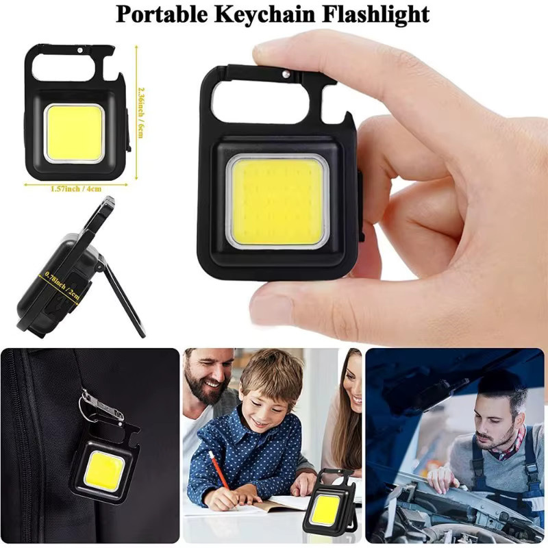 Wiederaufladbare LED COB Schlüsselbund Taschenlampe mit Magnet in Schwarz - Bild 3