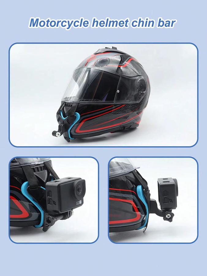 Universelle Kinnhalterung für Motorradhelme mit integrierter Action-Kamera-Halterung und Schnellverschluss in Schwarz oder Blau - Bild 6