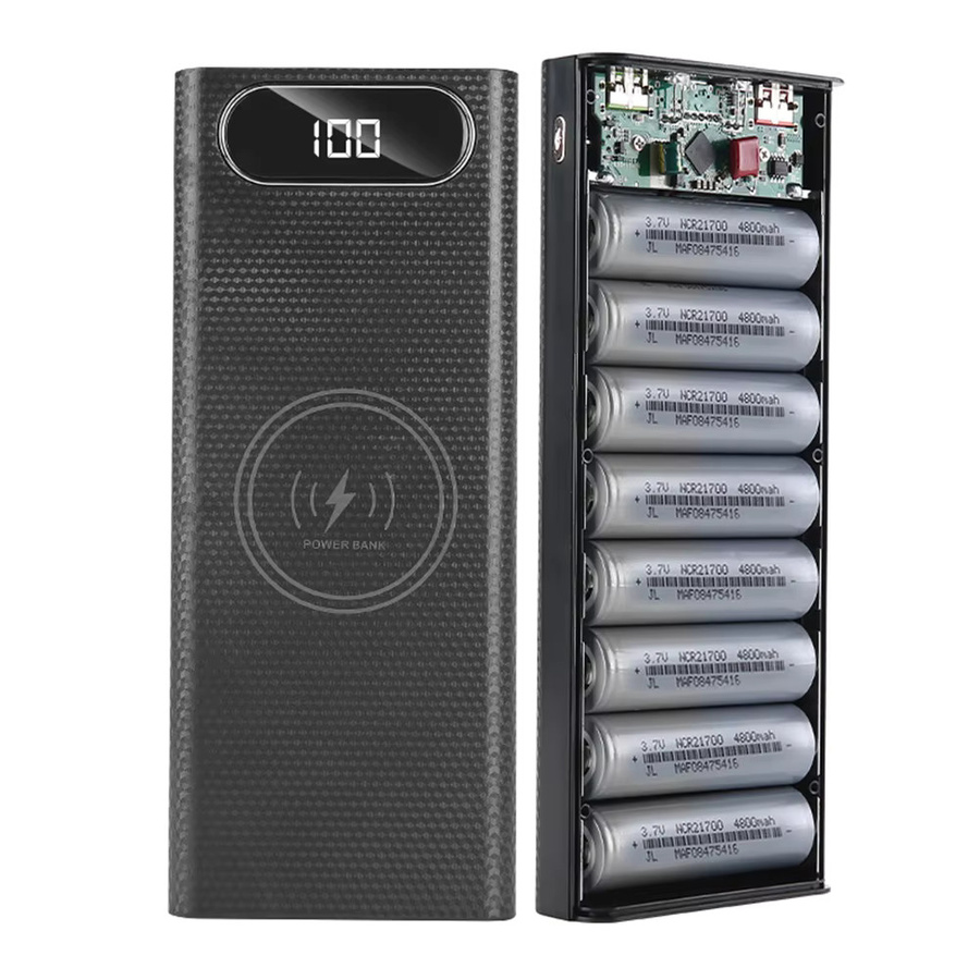 YiFanHeRong DIY Power Bank Gehäuse für 8x 21700 Batterien mit Dual USB und Type-C, Schwarz - Bild 2