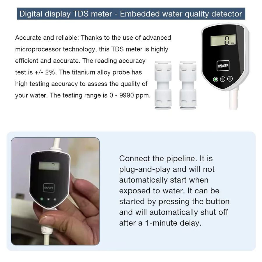 JUANJUAN Inline-Aquarium-Wasserqualitätsmonitor TDS-Meter zur Messung der Wasserreinheit in Schwarz - Bild 2