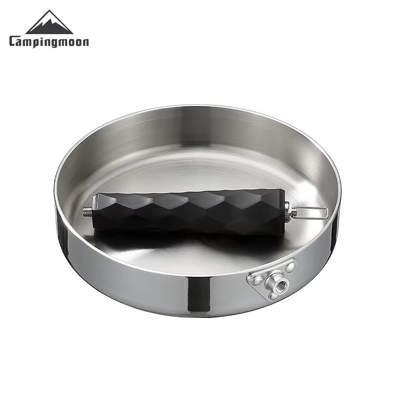 CAMPINGMOON CC-19 Camping Pfanne aus dreischichtigem Stahl in Silber mit abnehmbarem Griff und vertieftem Flachboden zum Braten, Sautieren und Kochen - Bild 5