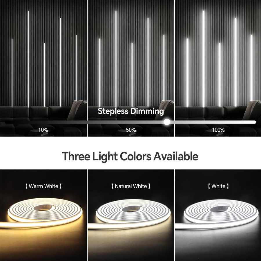 MALITAI Dimmbarer COB LED Neonstreifen in Weiß mit Bluetooth App und RF Fernbedienung für TV-Hintergrundwand, Holzlamellenwand und Schrankdekoration, 1m - Bild 4