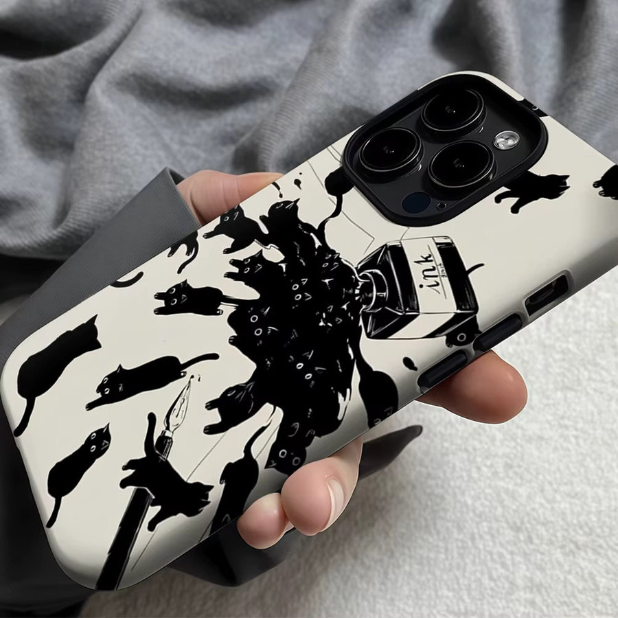Potdemiel Handyhülle Ink Blot Cat Swarm für iPhone 17 16 15 14 13 Pro Max Plus mit doppelschichtiger Rückseite in Multicolour - Bild 6