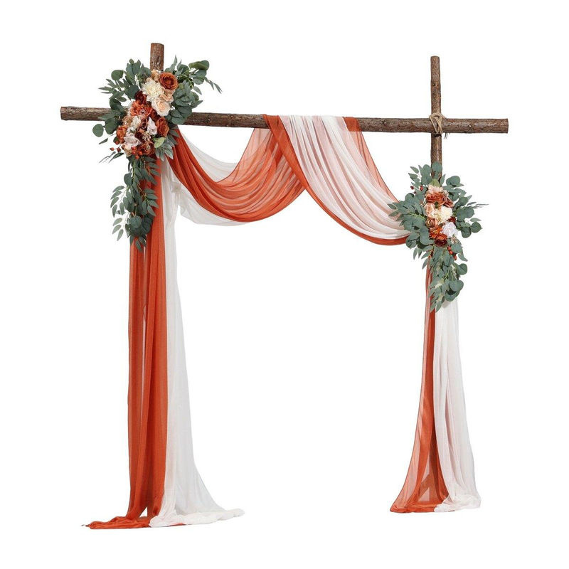 Buying Solutions, MB Künstliches Hochzeitsbogen Blumen Set in Orange, Weiß und Creme mit Textilvorhängen für Bohemian Dekoration - Bild 10