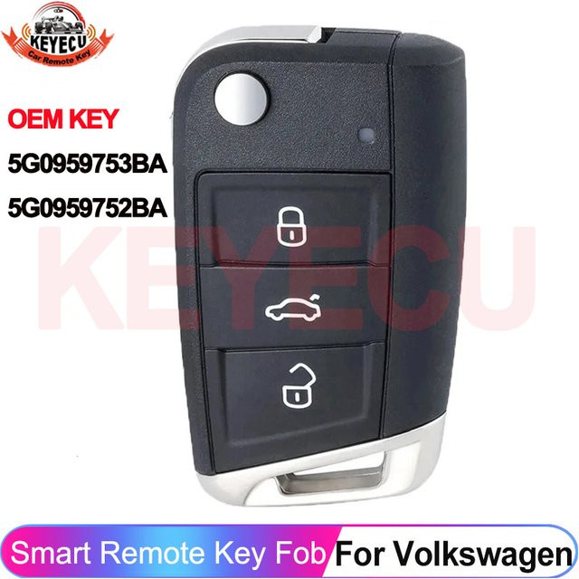 KEYECU OEM Original Fernbedienungsschlüssel für Skoda Octavia A7 und Volkswagen VW Golf MQB, 434MHz, Farbe: Schwarz, Teilenummer: 5G0959753BA 5G0959752BA 5G6959752AG - Bild 1