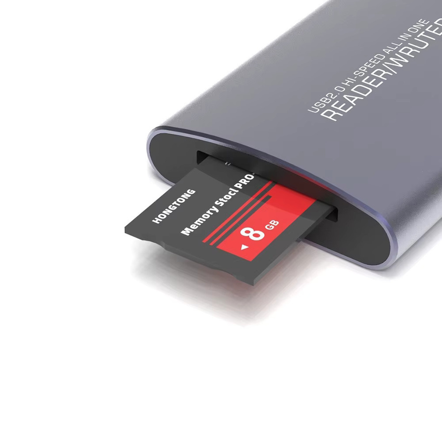 OULLX 6-in-1 USB Typ C All-in-One Kartenleser aus Aluminiumlegierung für Micro SD, TF, XD, CF, M2 und MS in Grau - Bild 5
