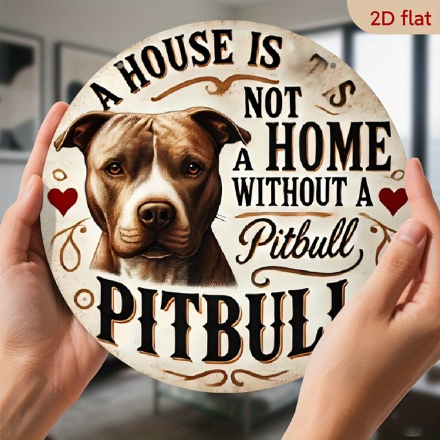 Rundes Metallschild Potdemiel Ein Haus ist kein Zuhause ohne Pitbull in Vintage-Optik mit Herz, Durchmesser: 20,3 cm - Bild 1