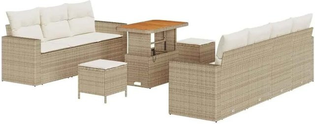 vidaXL Garten-Sofa-Set aus Poly-Rattan in Beige und Creme mit 10-teiligem Set inklusive Kissen und Stauraumfunktion - Bild 1