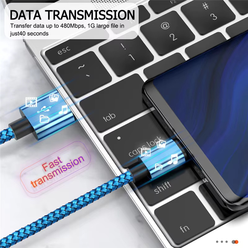 Nephy Nylon USB Typ C Schnellladedatenkabel für Smartphones in Schwarz oder Blau - Bild 3