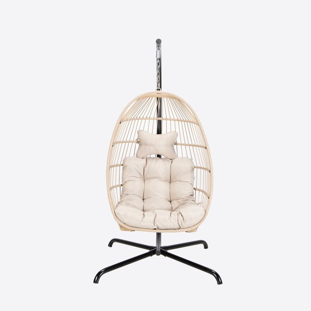 HOME DELUXE Hängesessel LOMA Egg in Beige mit Standfuß und Kissen - Bild 2