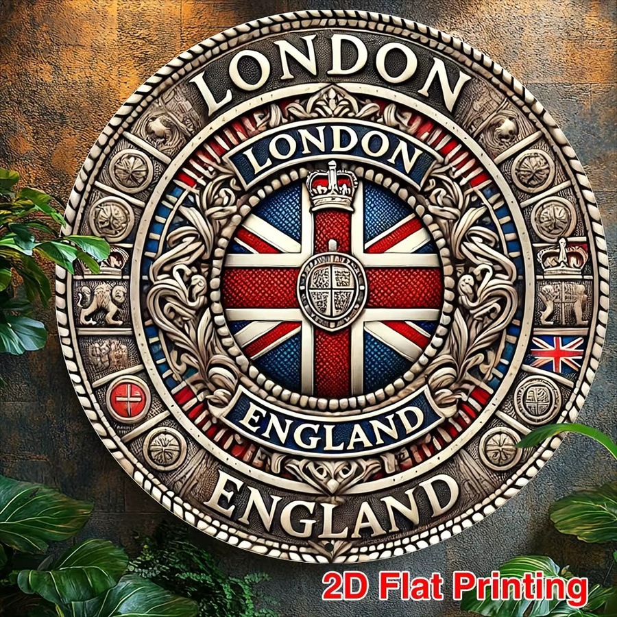 Potdemiel Vintage London England Wandbild aus Metall, Rundes Aluminium-Wandbild mit Union Jack Design, B/H: 20,32 x 20,32 cm, Mehrfarbig - Bild 4