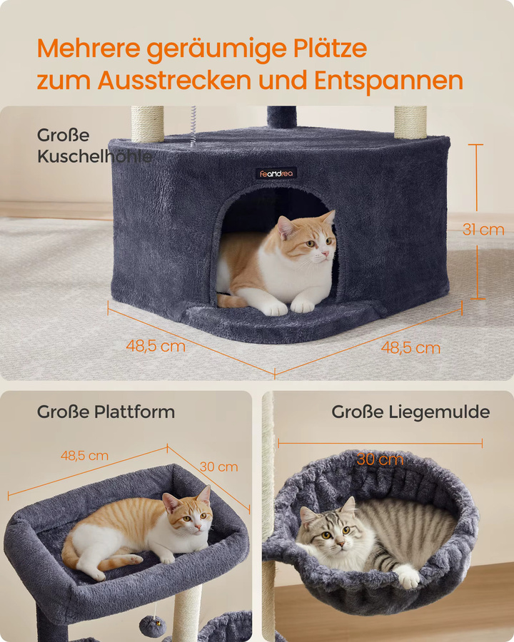 FEANDREA Kratzbaum für die Raumecke in Grau mit großer Kuschelhöhle - Bild 3