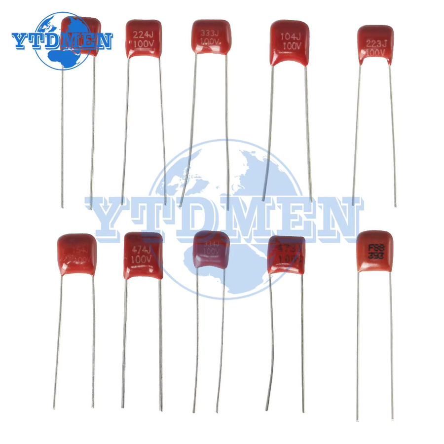 YTDMEN CBB Polypropylen-Folienkondensatoren Set, 100 Stück, 100 V, verschiedene Kapazitäten von 10 nF bis 470 nF, Farbe: rot - Bild 2