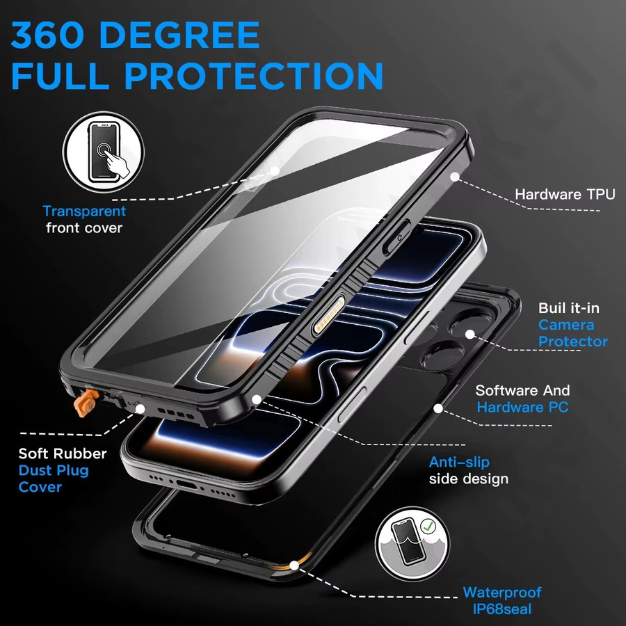 Huikai Wasserdichte iPhone Hülle IP68 aus Aluminium für iPhone 17 bis 11 Pro Max und XR Plus in Schwarz oder Silber - Bild 2