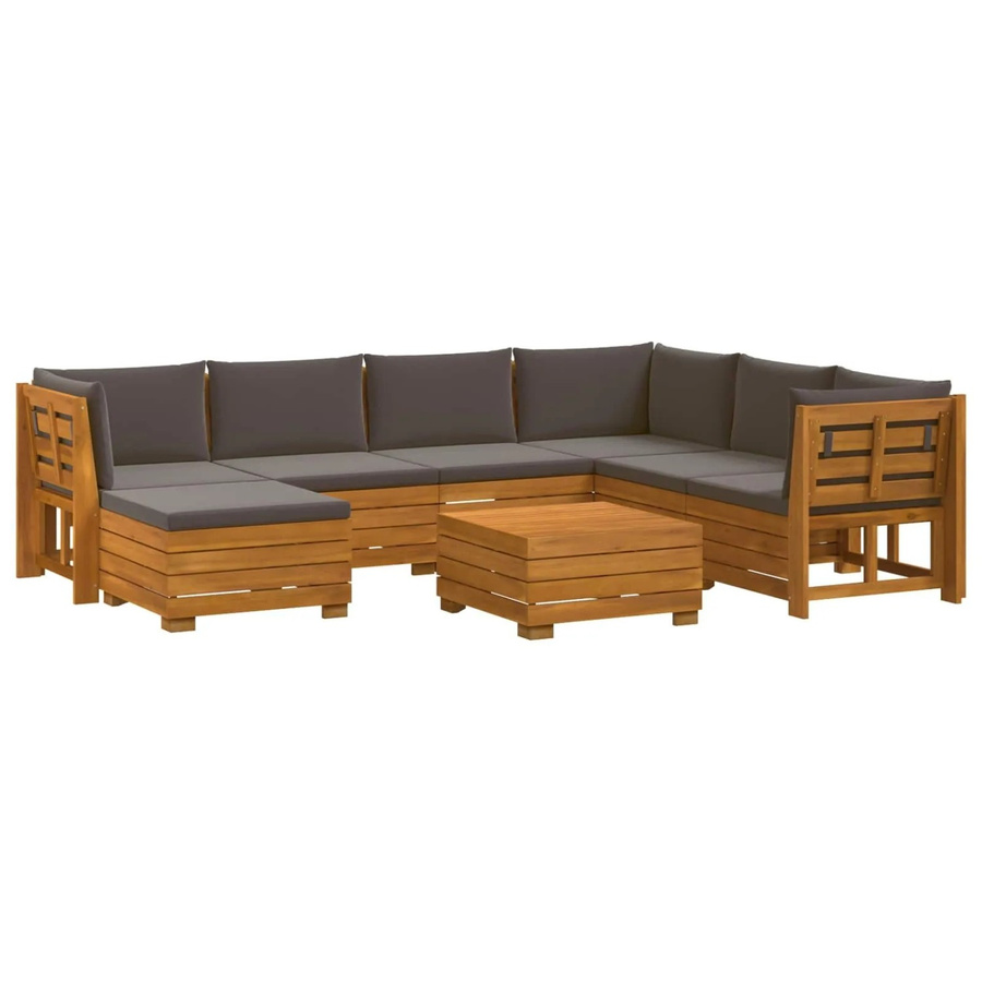 vidaXL Outdoor-Sofagarnitur aus Massivholz Akazie in Braun mit 8 Kissen und L-Form - Bild 2