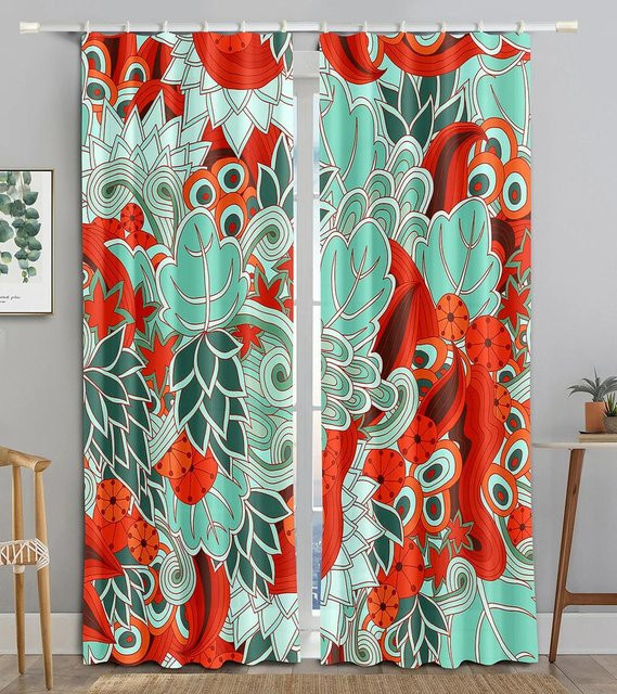 Yiran Furniture Verdunkelungsvorhang mit Blumen- und Pfauenmuster, 2er-Set, Rosa und Grün, Breite: 55 cm, Höhe: 120 cm - Bild 1