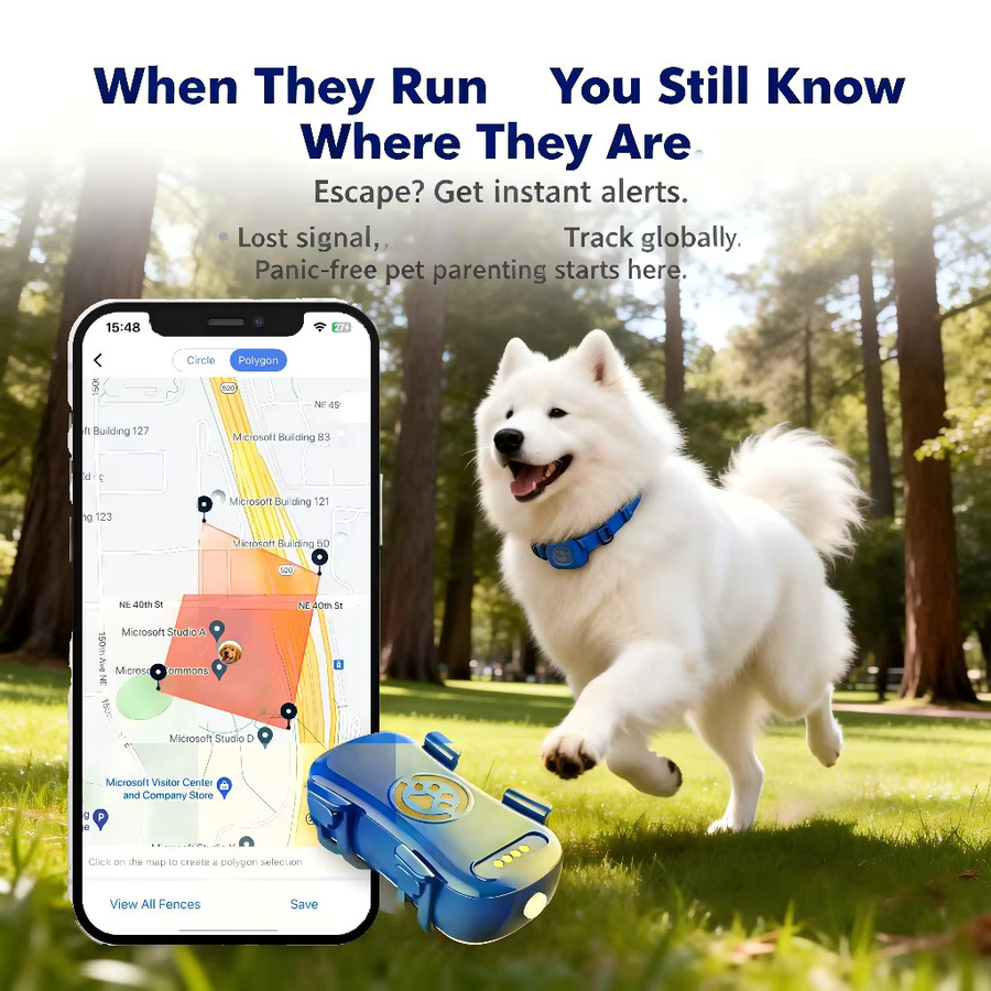 Wanwaytech GPS-Haustier-Tracker für Hunde und Katzen in Blau mit Echtzeit-Verfolgung und QR-Code Anti-Verlust-Funktion - Bild 2