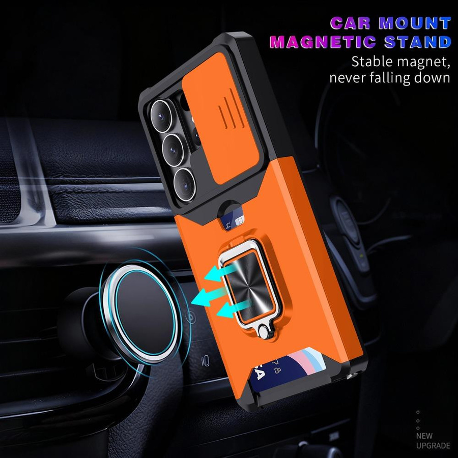 Samsung Handyhülle mit Kartensteckplatz und Ringhalter für Galaxy S26 S25 S24 S23 S22 Ultra Plus in Orange - Bild 1