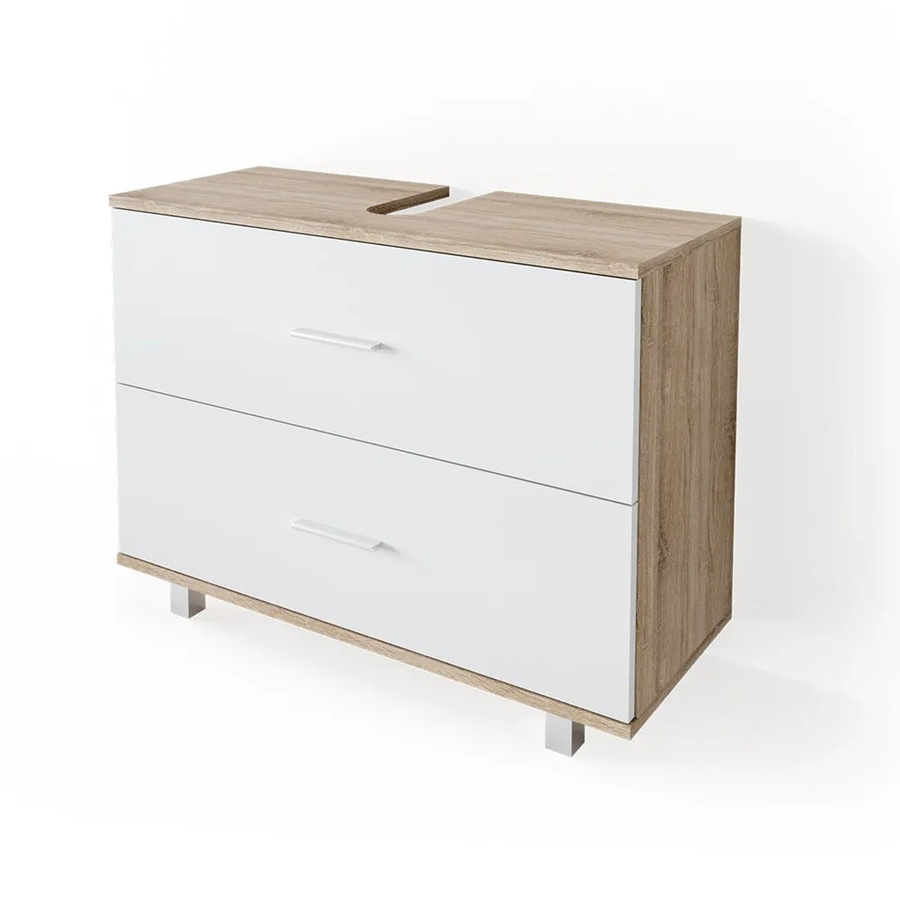 Vicco Waschbeckenunterschrank Ilias in Weiß und Eiche mit Schublade, Breite: 80 cm - Bild 2