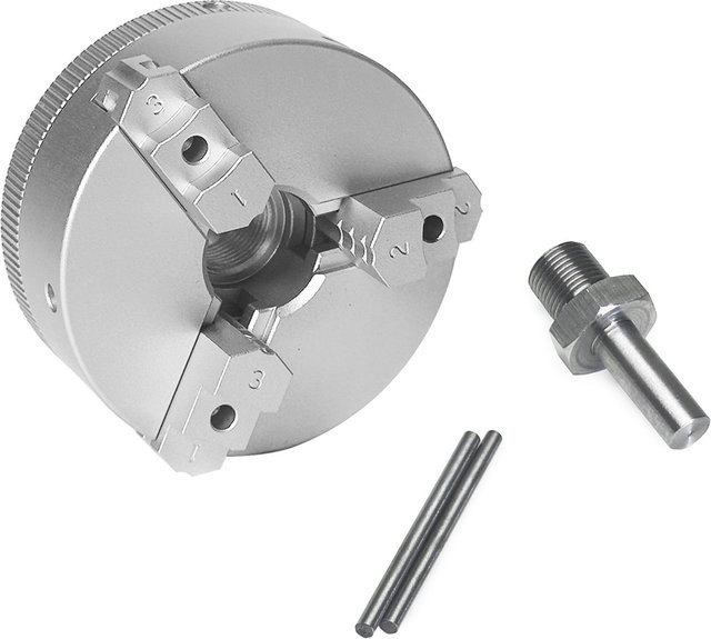HERCTOOLS 50mm 3-Backen-Selbstzentrierendes Drehfutter mit Spannadapter in Silber für Mini-Drehmaschinen, Elektrobohrer, DIY-Modellbau und PCB-Bohrungen - Bild 1