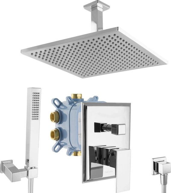 PaulGurkes Regendusche Duschsystem mit Unterputz Armatur in Chrom, Eckiges Design - Bild 1