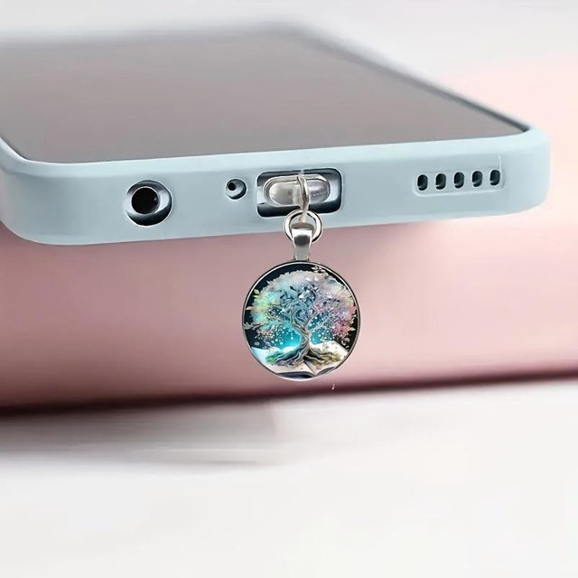 Dekorativer Lebensbaum Staubschutzstecker aus Metall in Multicolour als Handy Anhänger und Staubschutz für iPhone 5-14 - Bild 1