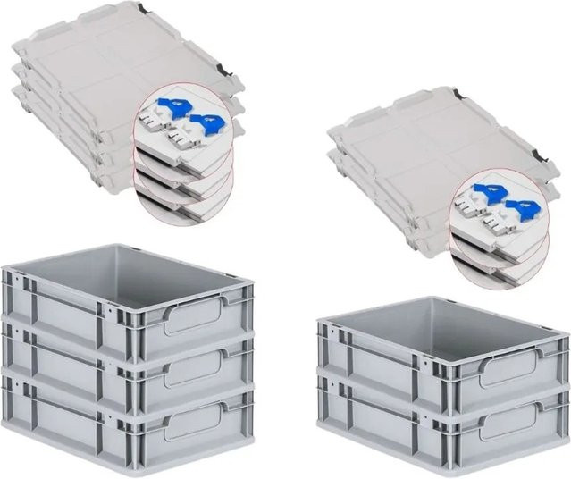 PROREGAL Spar Set 5x Eurobox Nextgen Economy mit Scharnierdeckel und blauen Schiebeschnappverschlüssen, Farbe: Blau/Grau, H x B x T: 12 x 30 x 40 cm, 11 Liter - Bild 1