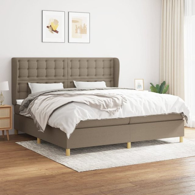 vidaXL Boxspringbett Hybrid mit Matratze und Kopfteil, Taupe, B/T/H: 200 x 200 x 118 cm - Bild 2