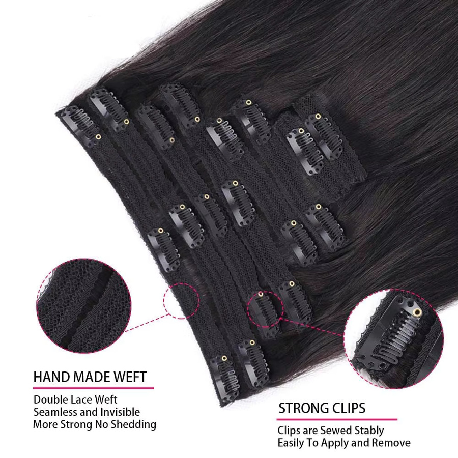 xbeauty Clip-in-Haarverlängerungen, glatt, 120 g, 100 % Echthaar, Schwarz, Damen - Bild 3