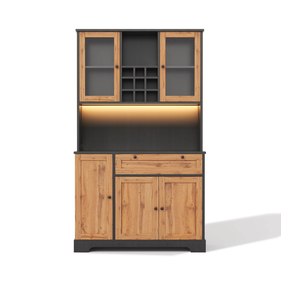 okwish Hochschrank mit LED-Beleuchtung und Gewürzregal in Natur, H: 180 cm, B: 105 cm, T: 40 cm - Bild 2
